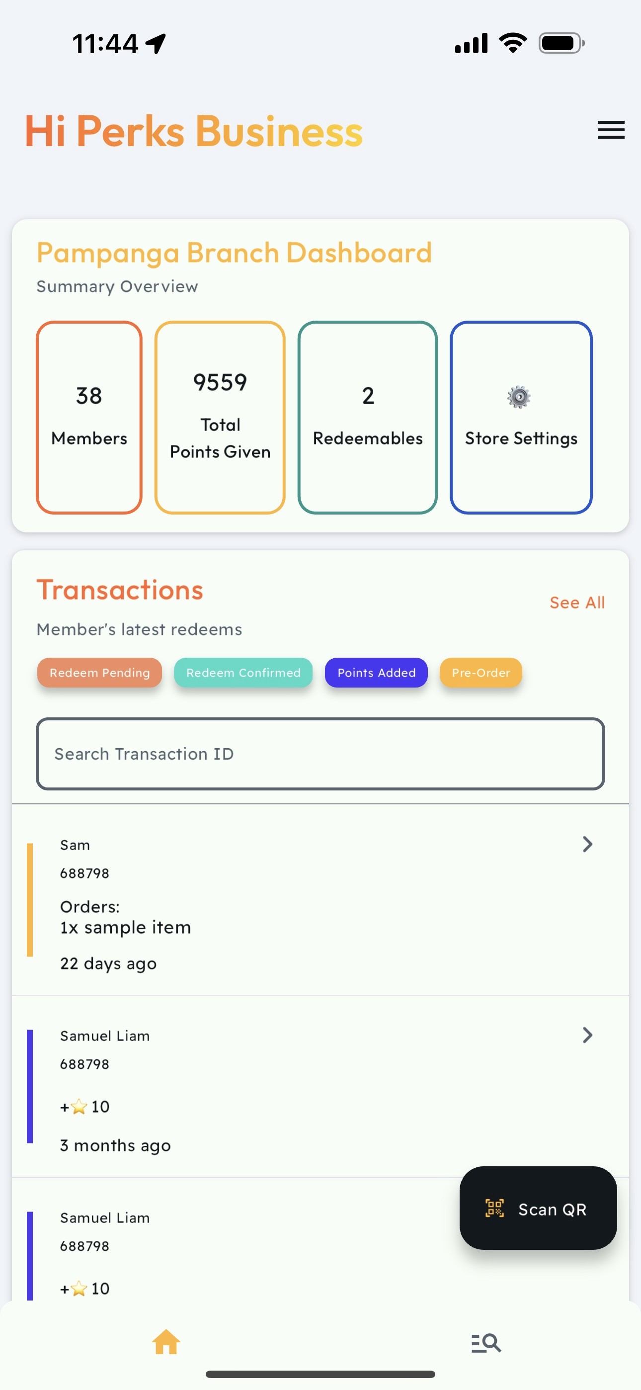 Hi Perks Business Dashboard with Branch