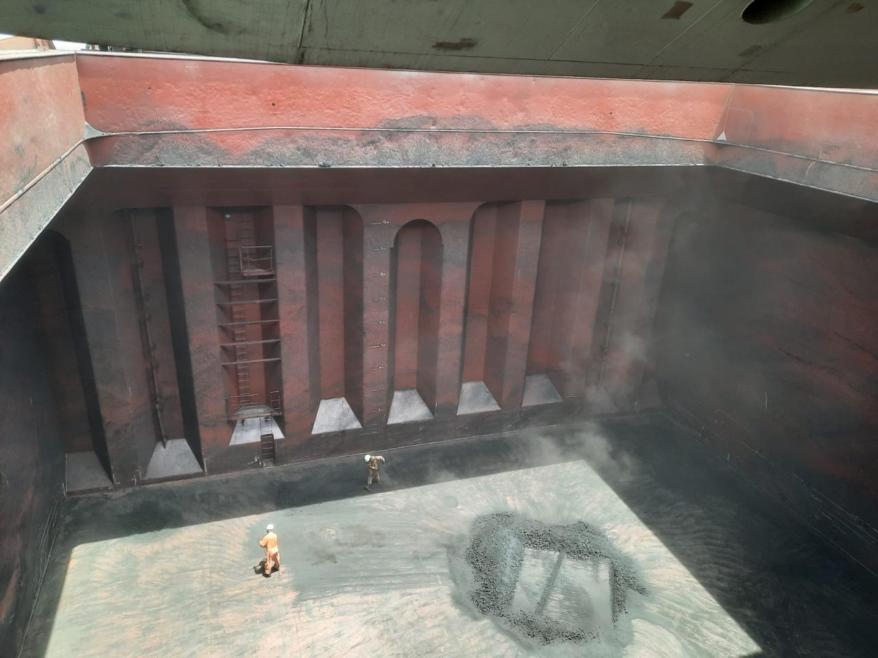 the cargo hold hatch coaming view dirty with coal