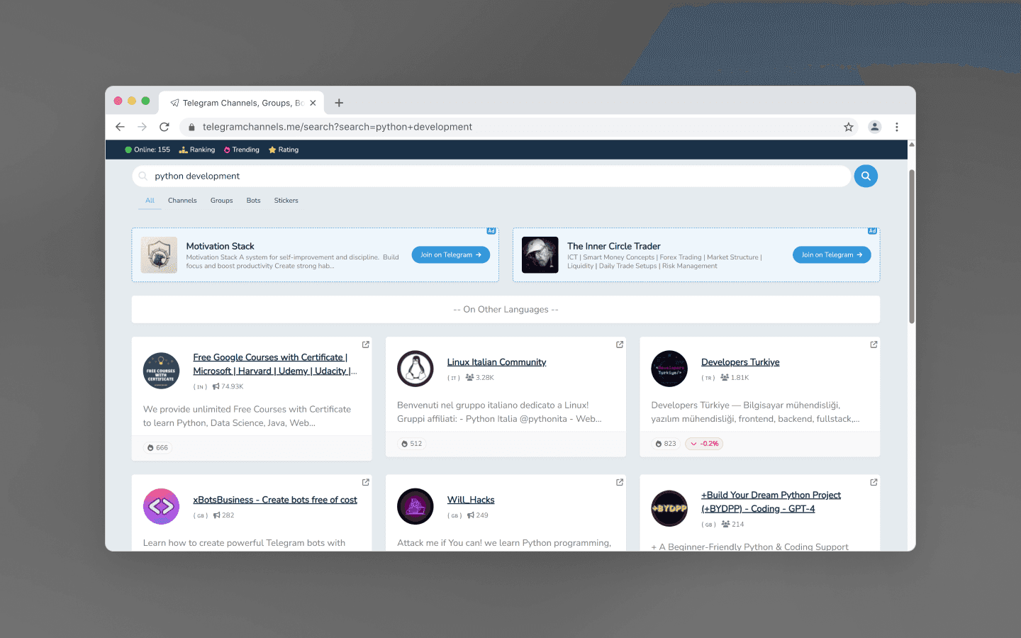 Third-party Telegram directories