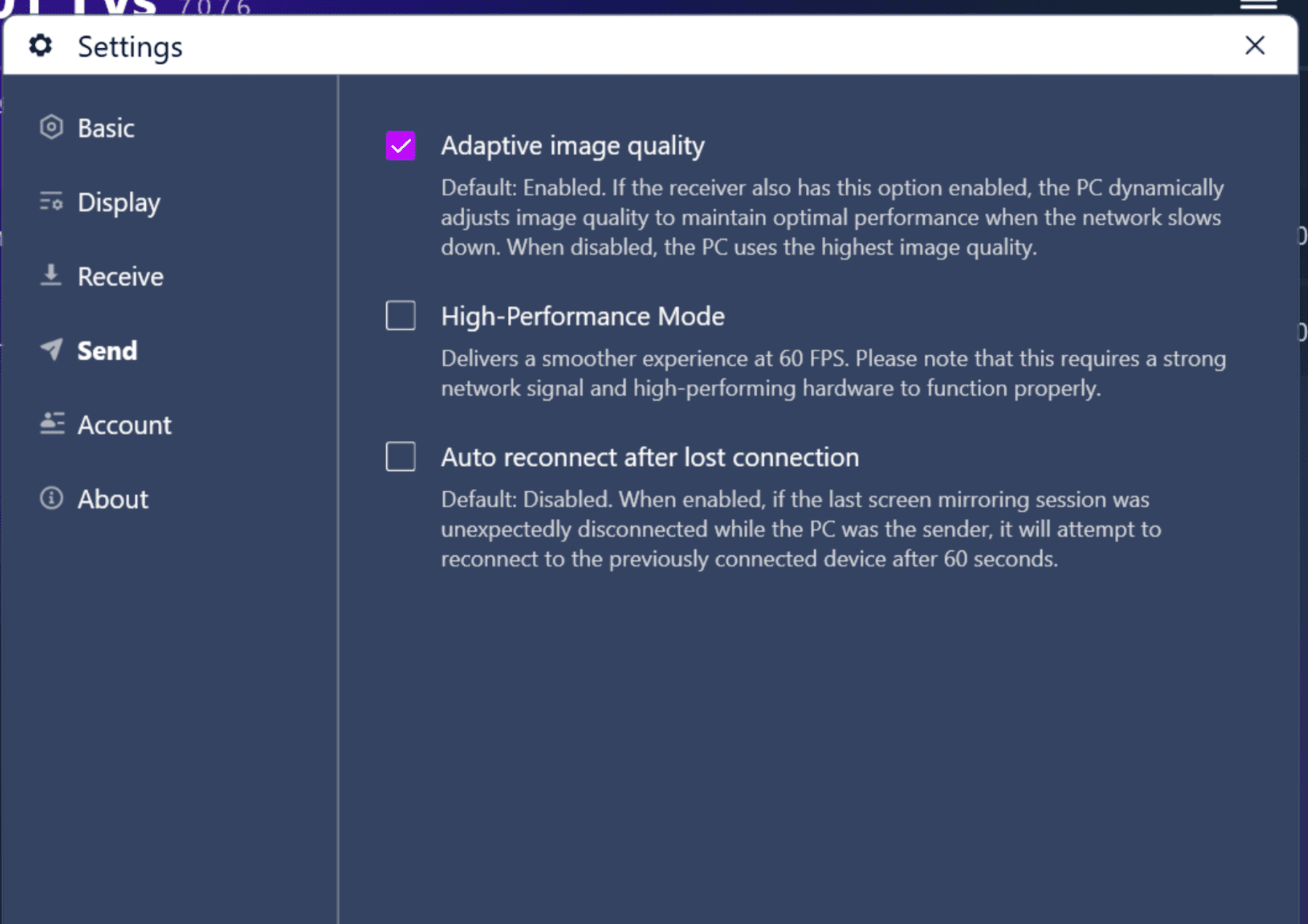 1001 TVs Windows sender performance settings