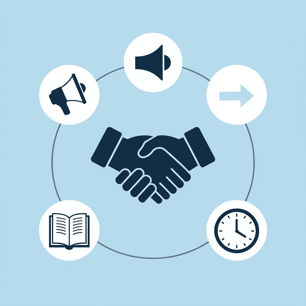 Network diagram showing local market knowledge and scalable systems connected to a central successful partnership hub