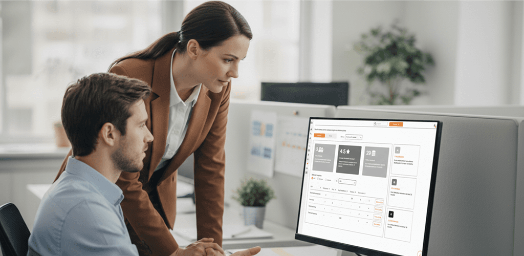 Professional using PatPat360 platform on laptop for strategy execution and team motivation