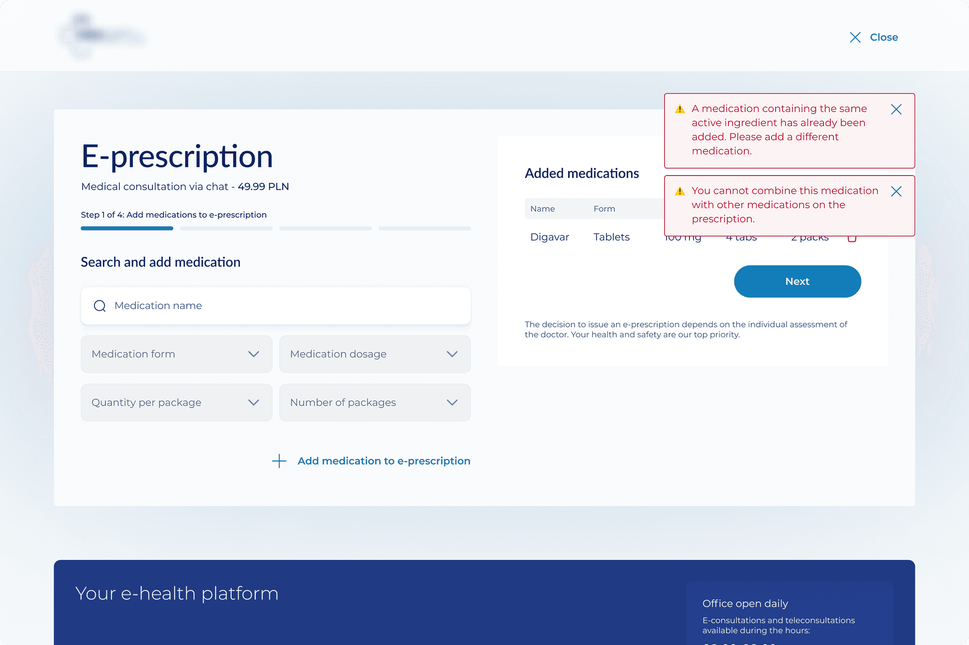 E-prescription Screen