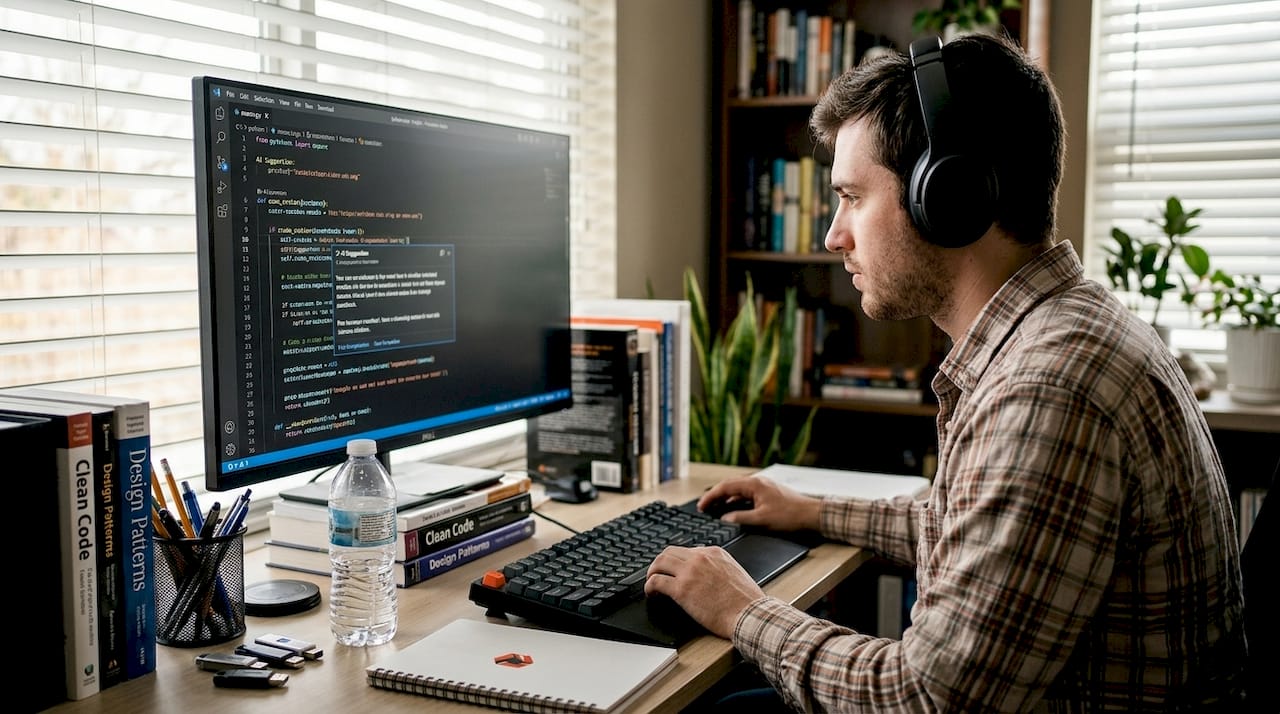 Developer reviewing AI-generated code suggestions