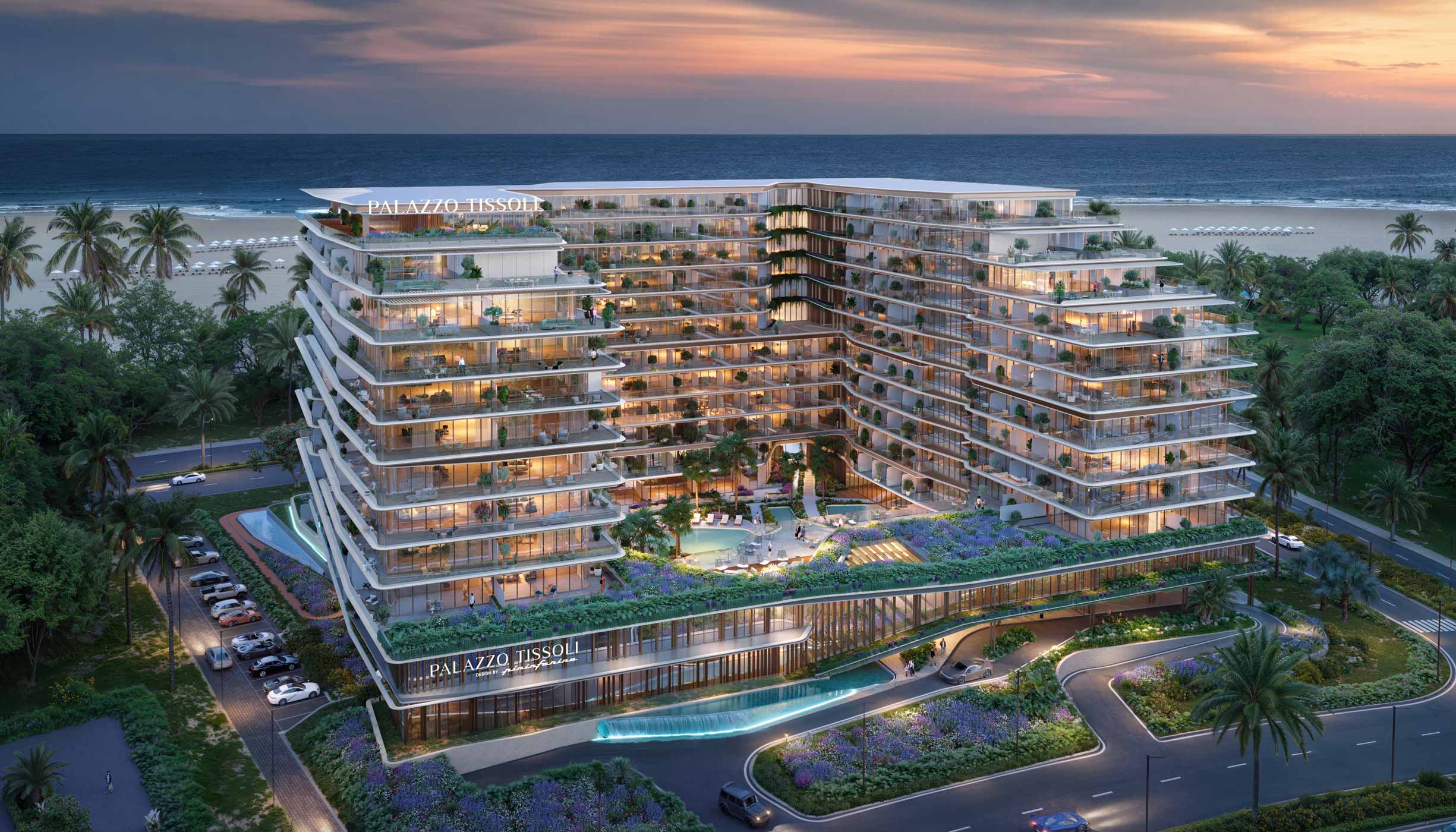 Artist's impression of Palazzo Tissoli, a new apartment complex in the Surfers Paradise area, showcasing modern architecture.