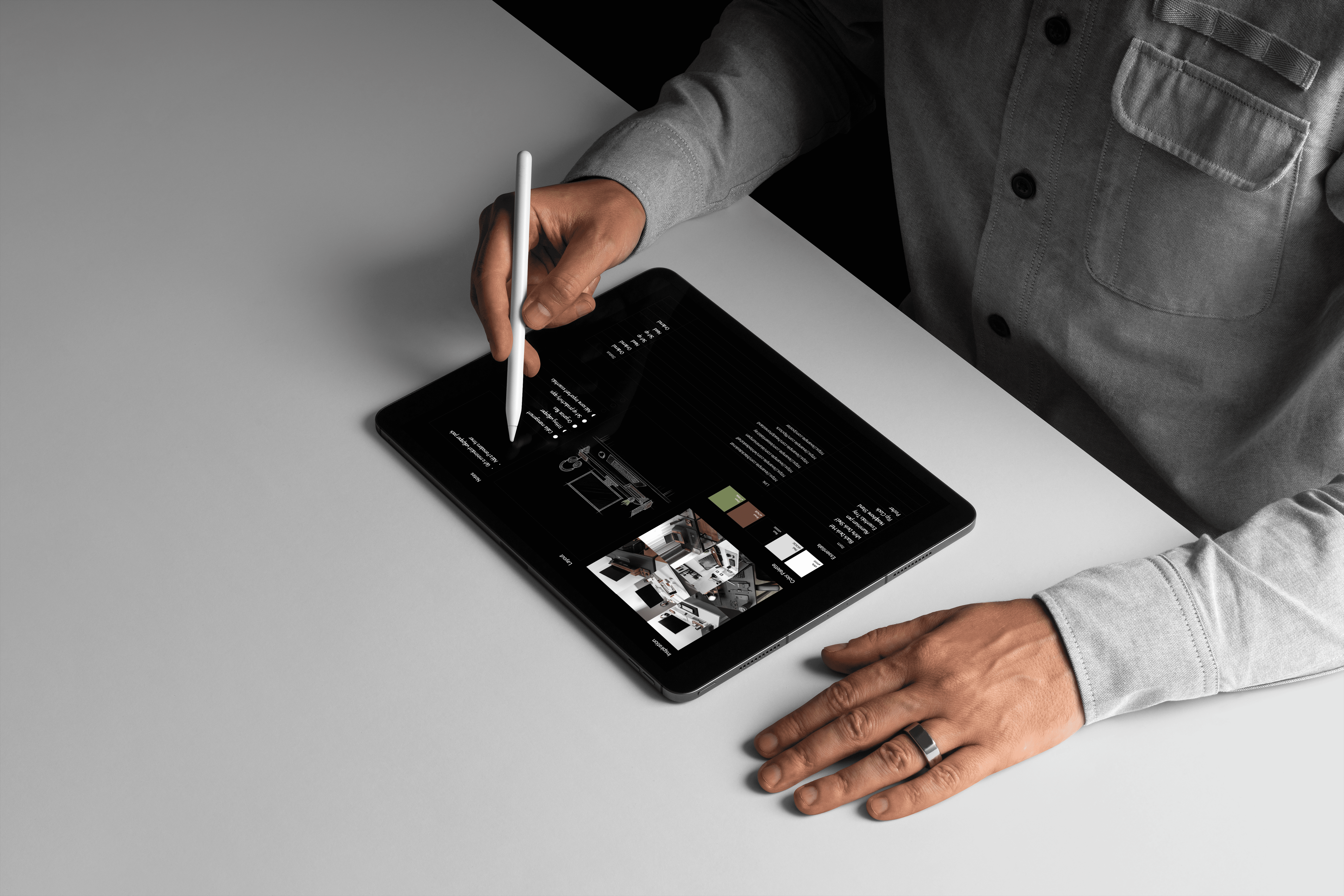 a man in a red shirt is looking at the desert