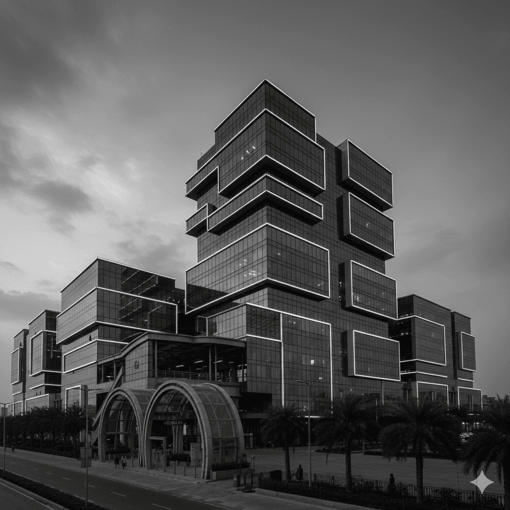 Unique glass and steel facade of M3M Line Sector 72 Noida building