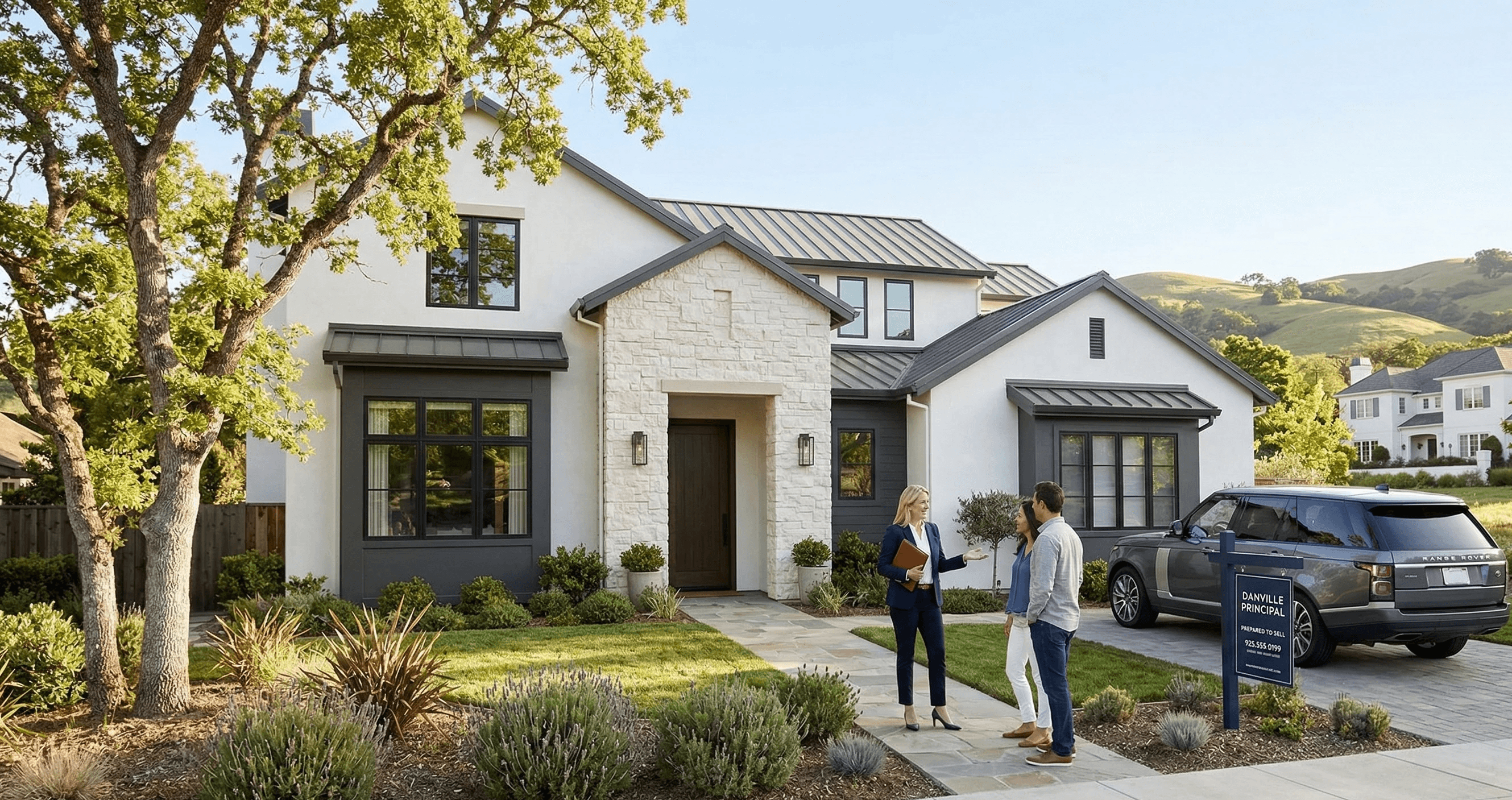 Exterior of a luxury single-family home in Danville, California, showcasing pristine curb appeal for a high-value real estate listing.