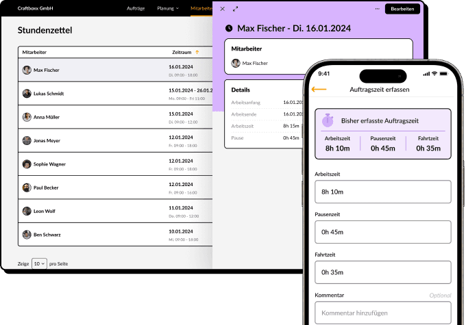 Zeiterfassung, Zeiterfassung App Handwerk