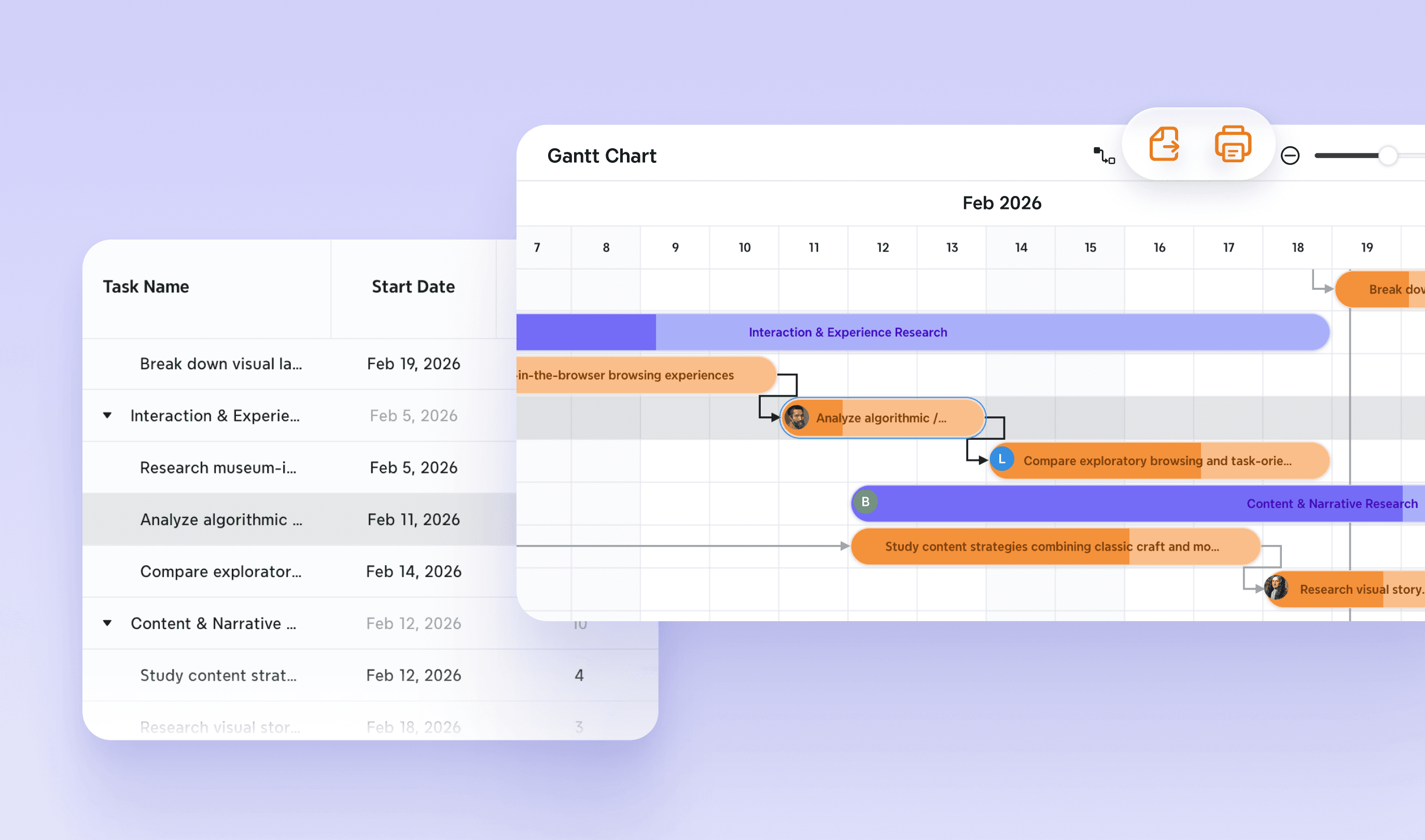 Enhanced Gantt Chart auto-calculates task start and end dates from durations and dependencies
