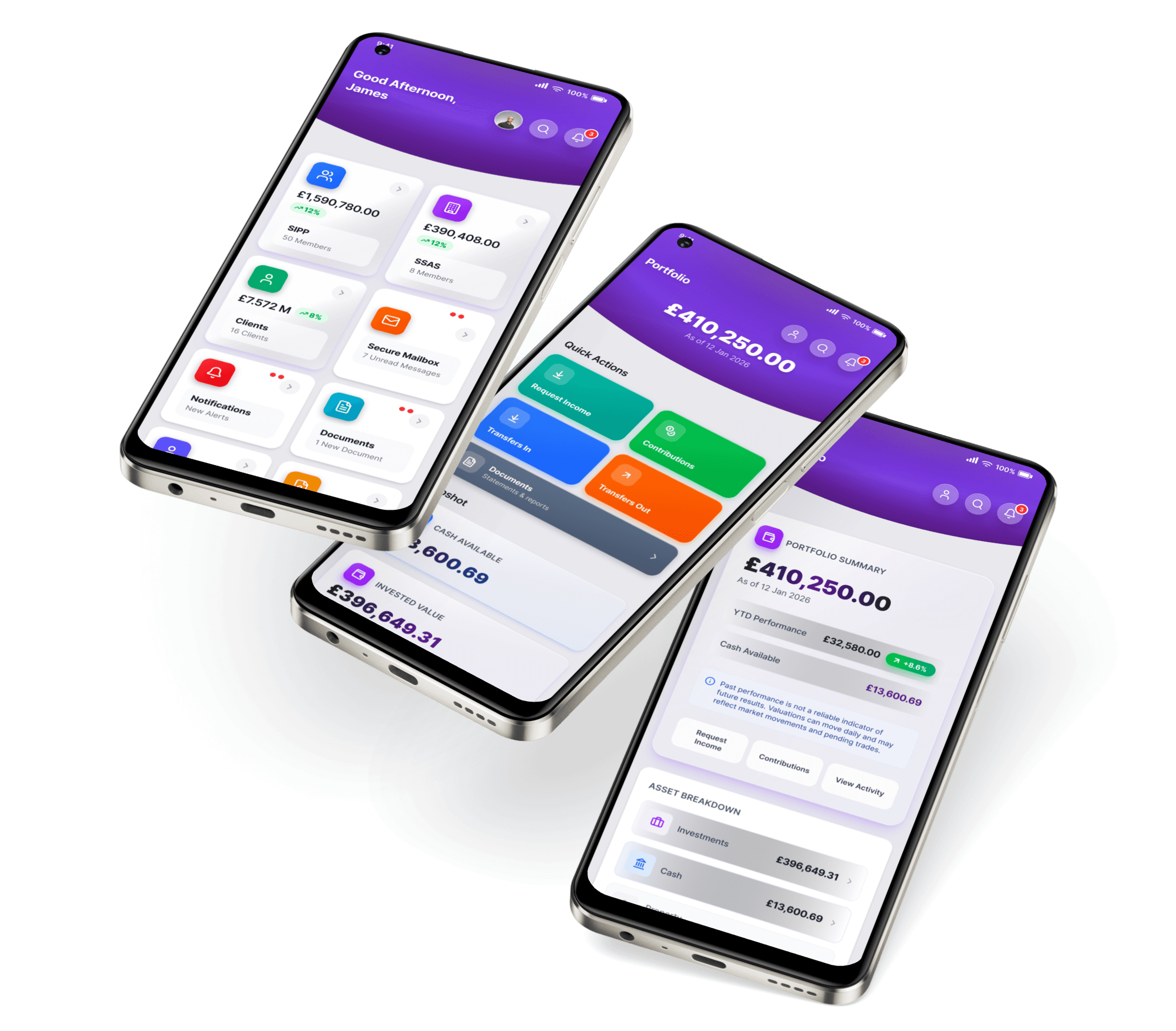 Mobile web interface demonstrating role-based access and premium financial UI.