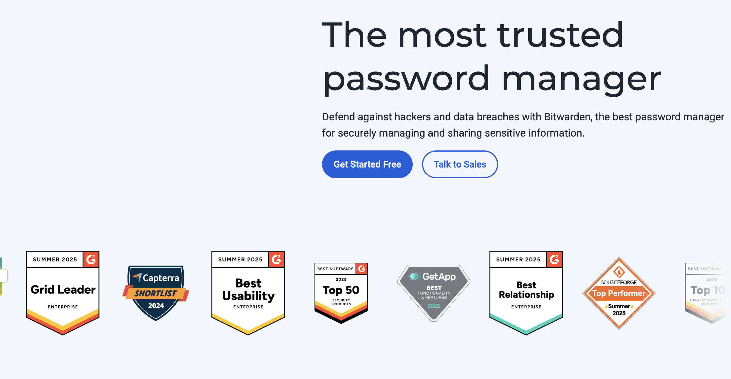 Bitwarden Password manager homepage screenshot