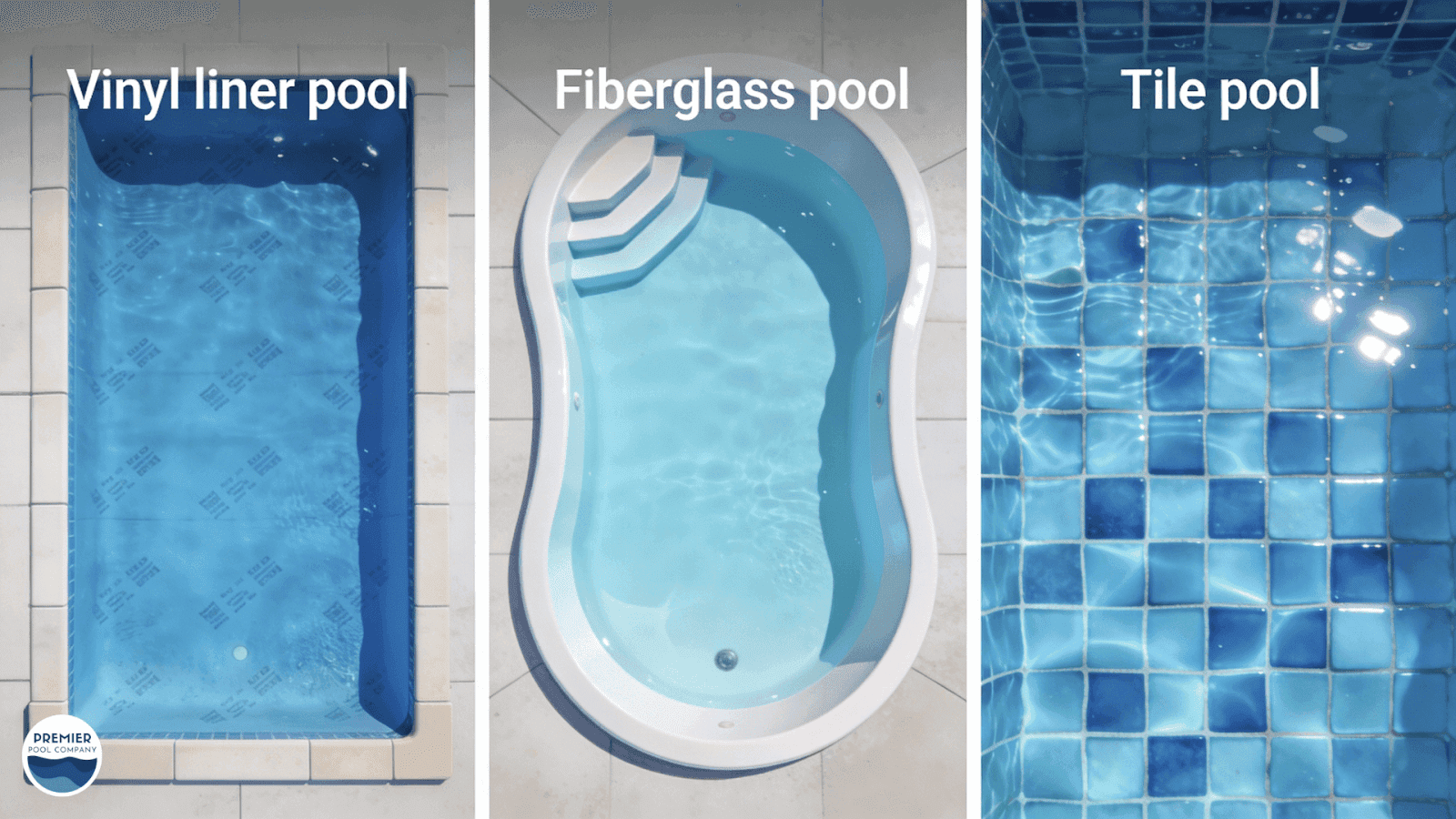 Comparison of vinyl, fiberglass, and tile pool liners used in residential swimming pools