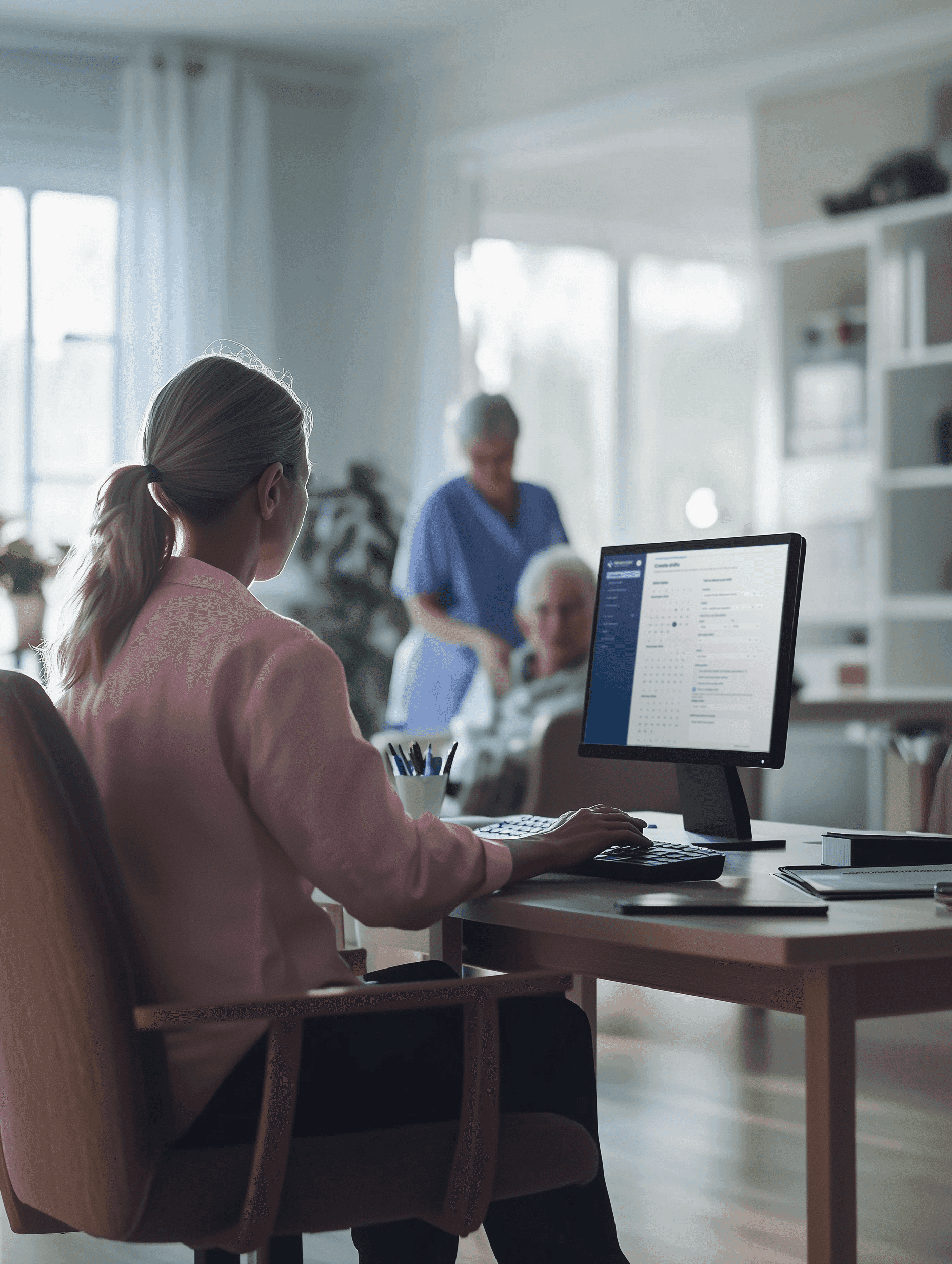 Care home owner working with newcross connect platform