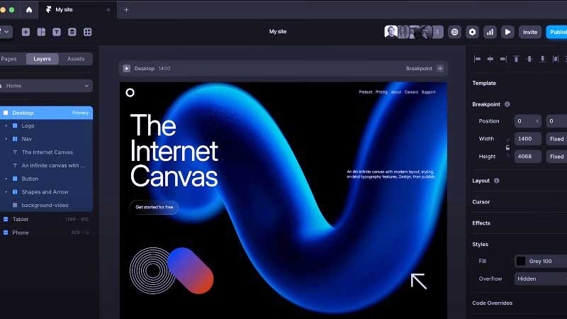 Framer editor interface with a website project open, representing learning and building websites with Framer.