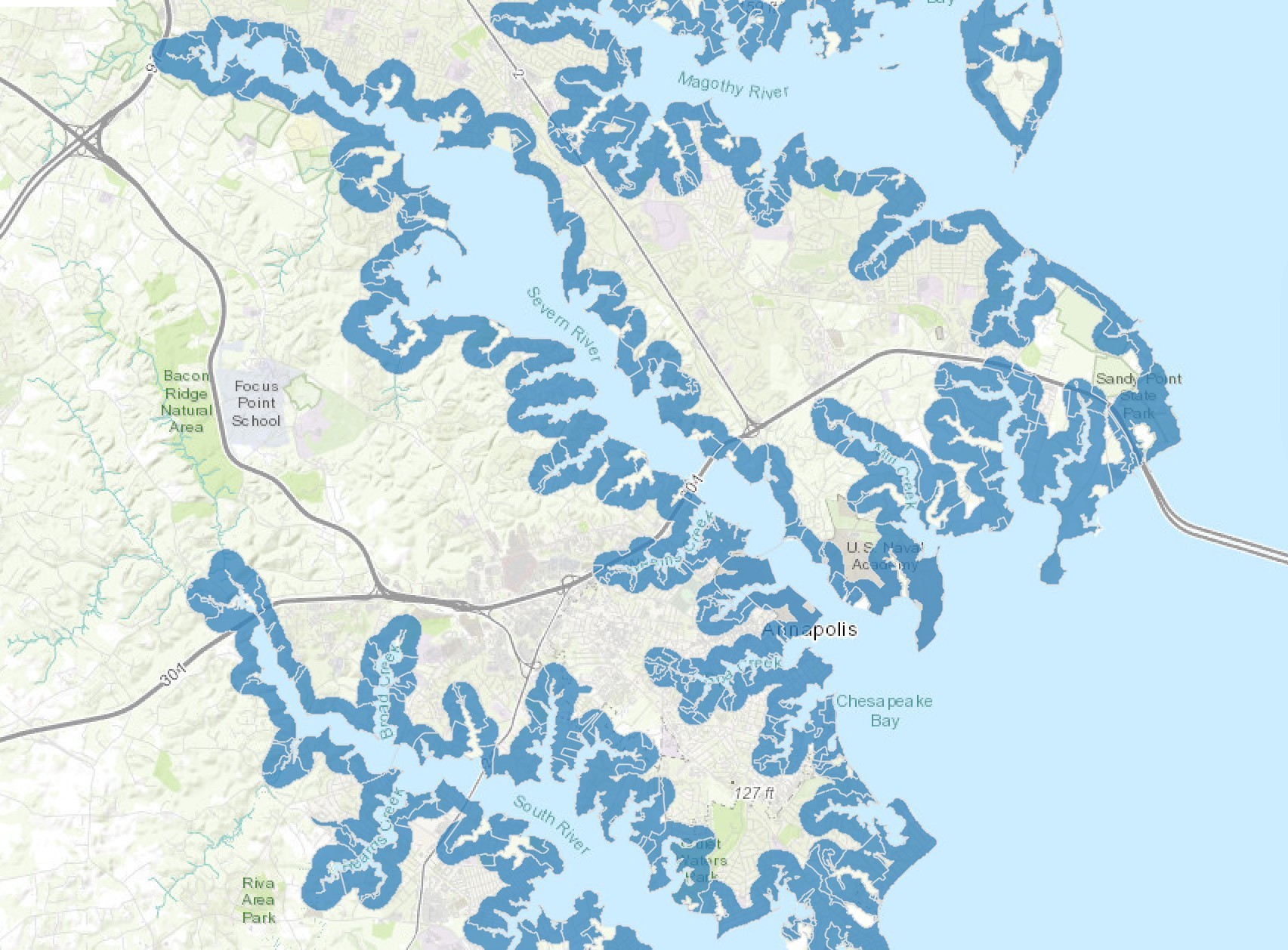 Map of sensitive critical areas along the Chesapeake Bay and its tributaries