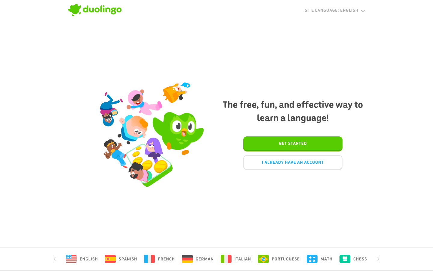 Duolingo language learning app homepage
