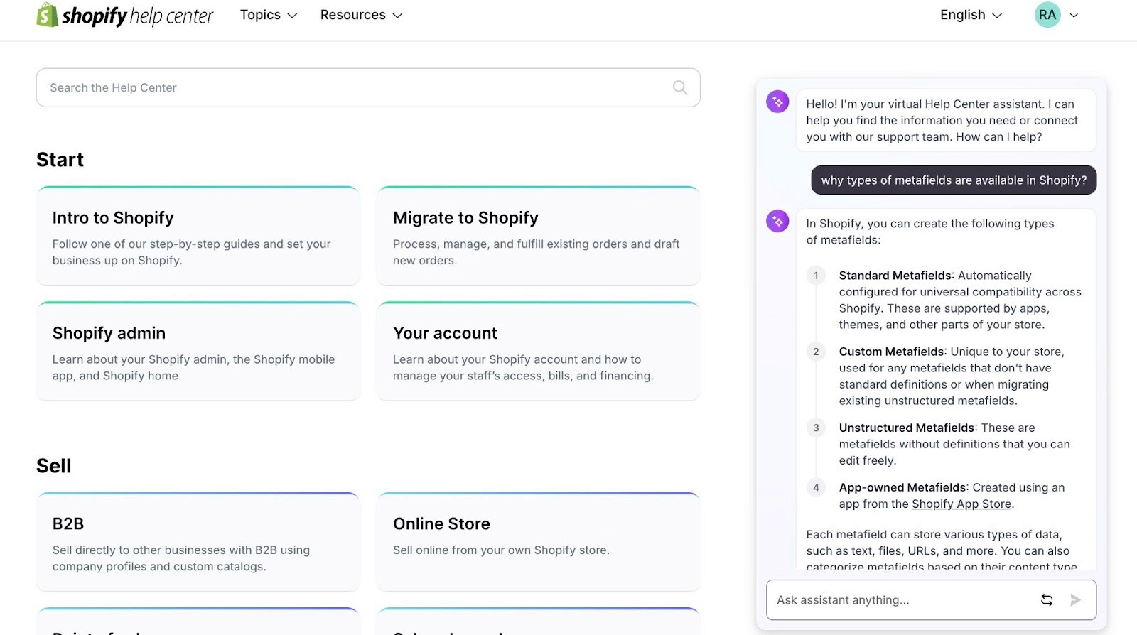 shopify help center screenshot