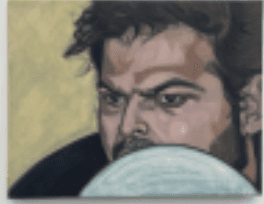 herd of sheep on road painting