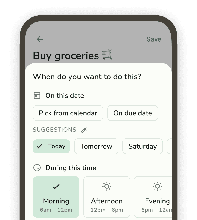 A screenshot showing Do Everything's interface for assigning tasks to different times of the day.