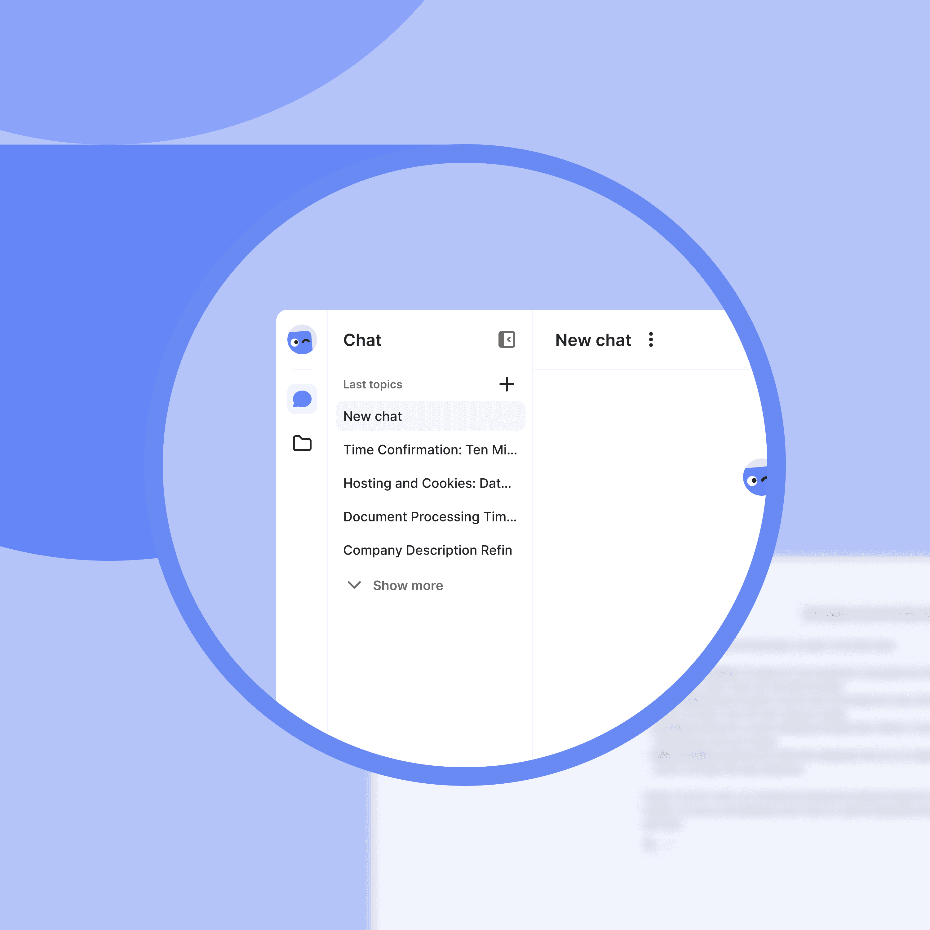 Excerpt from the winkk AI chat with sample conversations on a blue background.