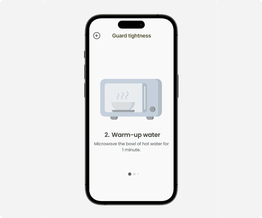 Smartphone screens displaying specific oral care activity instructions, guiding users through steps for brushing, flossing, and maintaining dental hygiene with detailed visuals.
