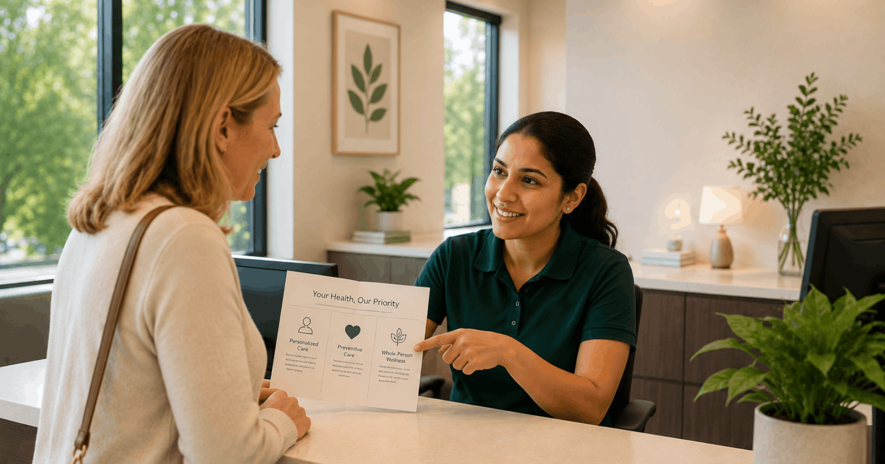 Doctor explaining a personalized primary care plan to a patient at Anand Clinic in Christiansburg, VA, highlighting evidence-based holistic wellness and preventive healthcare.