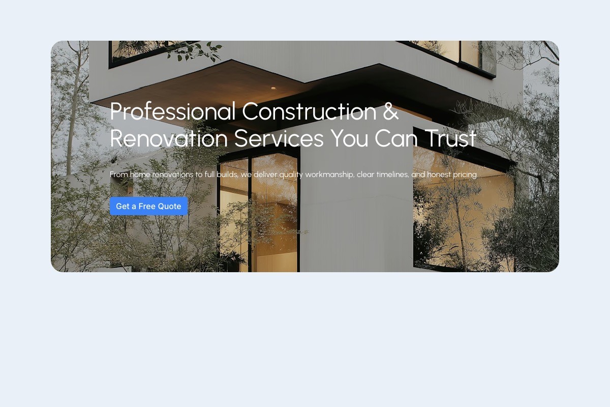 Hero section screenshot of a landing page created by MadbyCebo