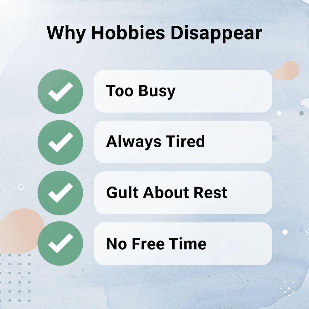 Checklist showing five common reasons adults abandon hobbies