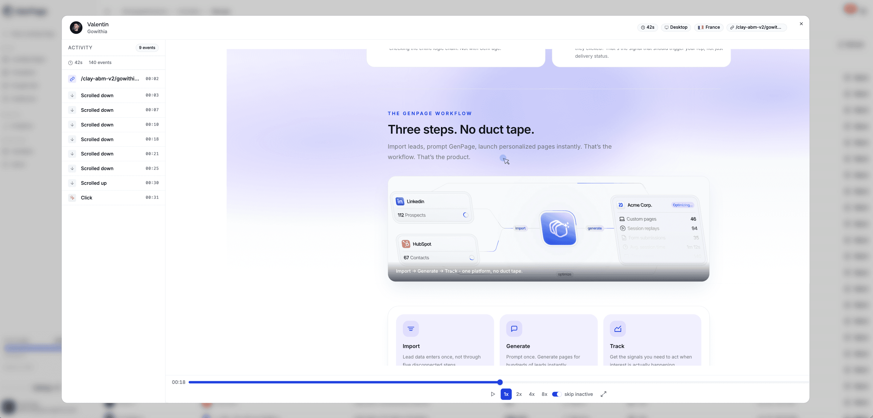 Per prospect landing page session replays in GenPage