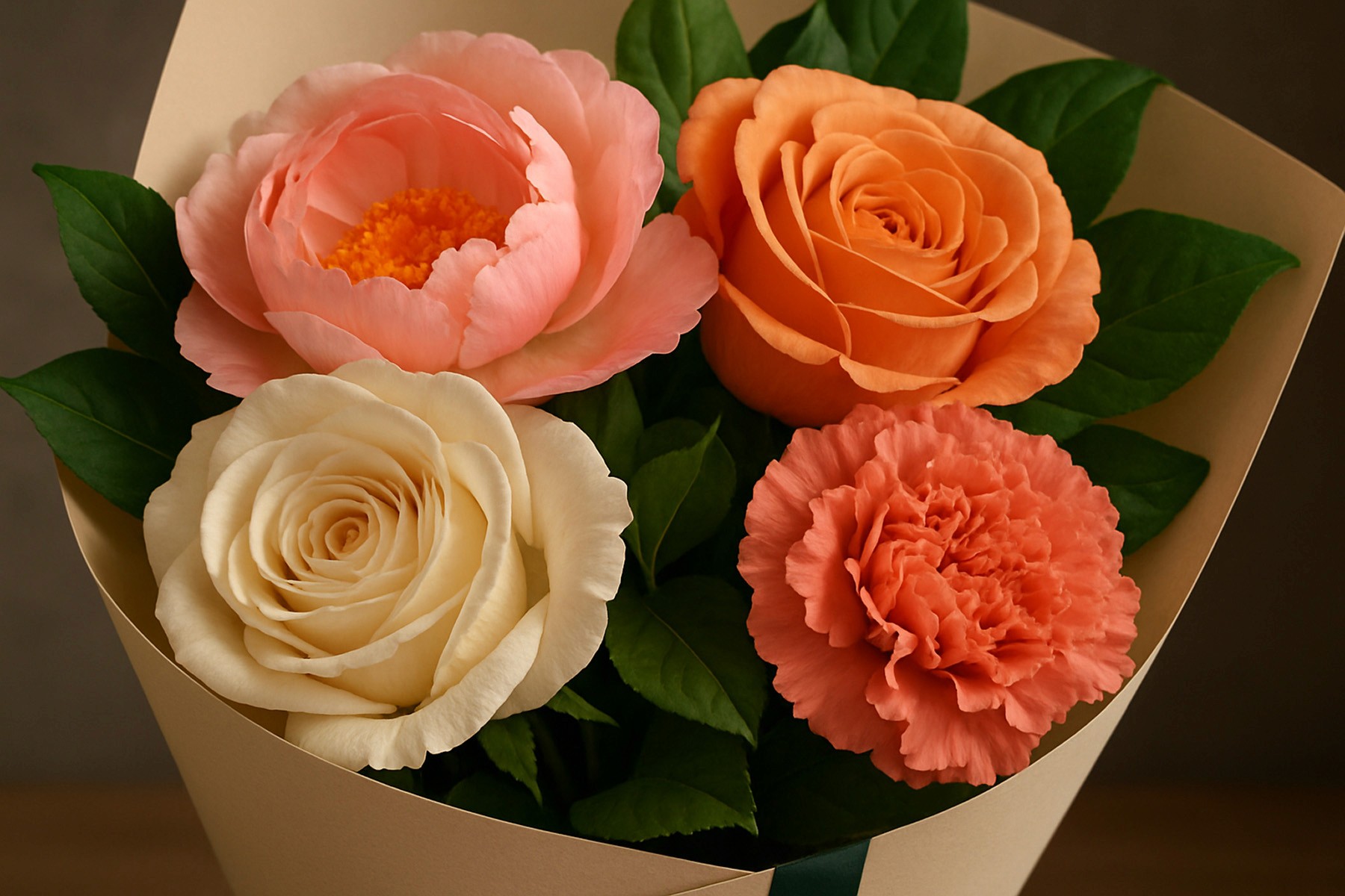 Mixed flowers in paper wrap