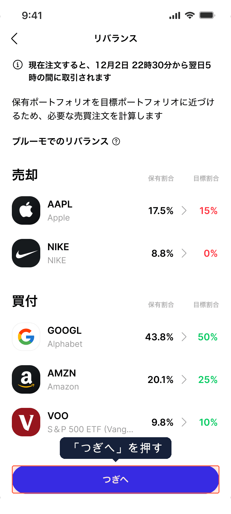 リバランスの計算結果