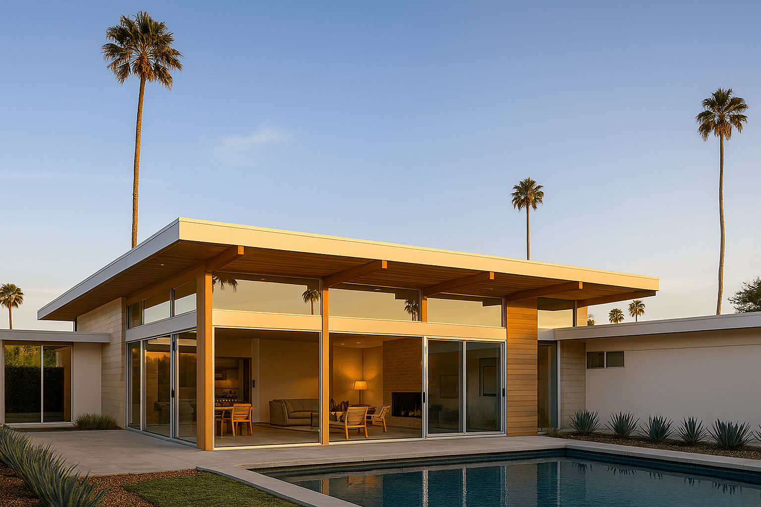 Mid-Century Modern House-back view with pool