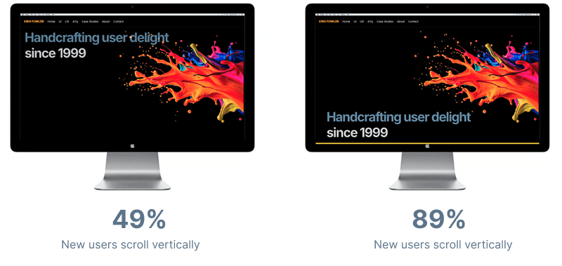 comparison of original landing page design and revised design, showcasing the improvement in user engagement