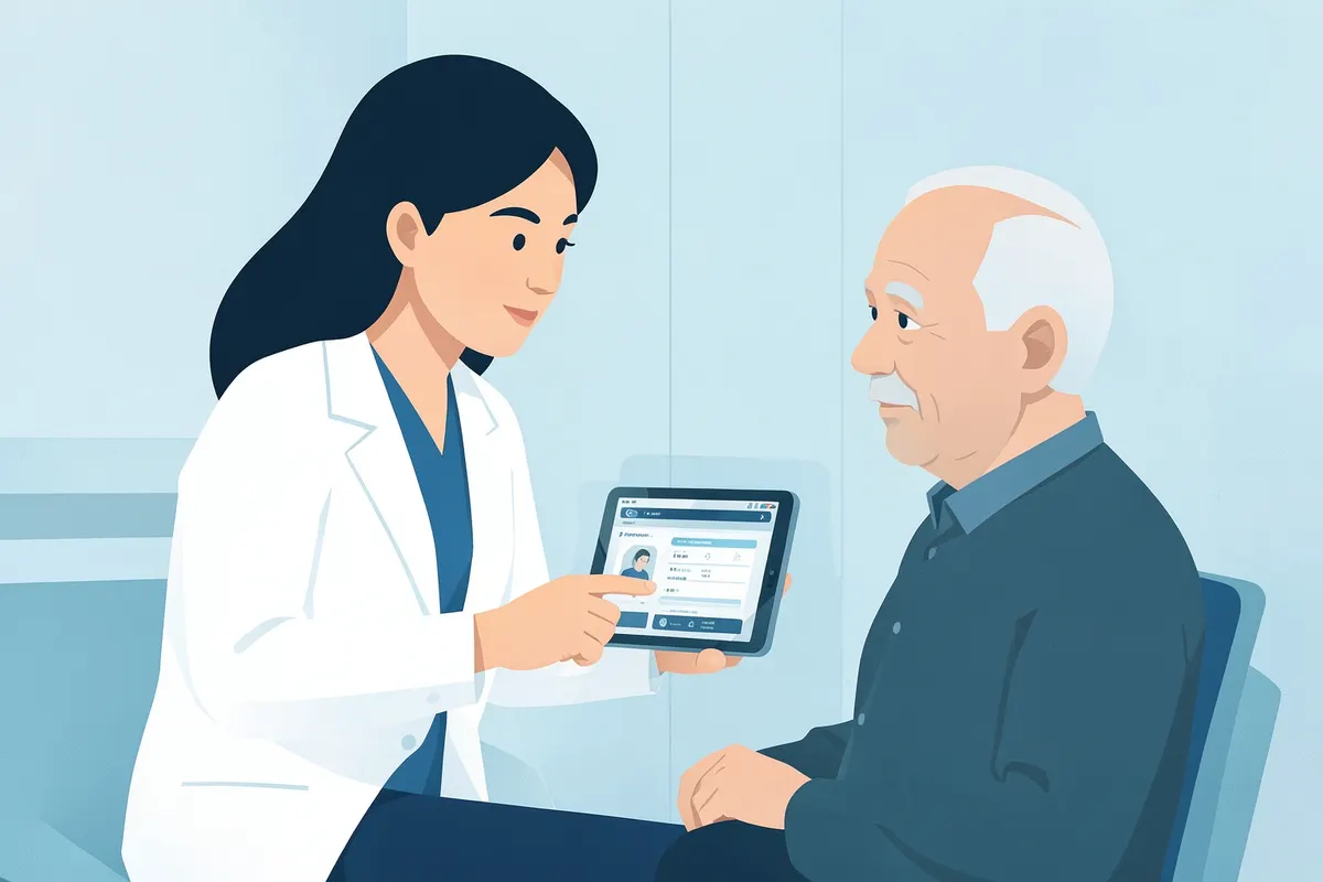 A doctor explaining a treatment plan to an elderly patient.