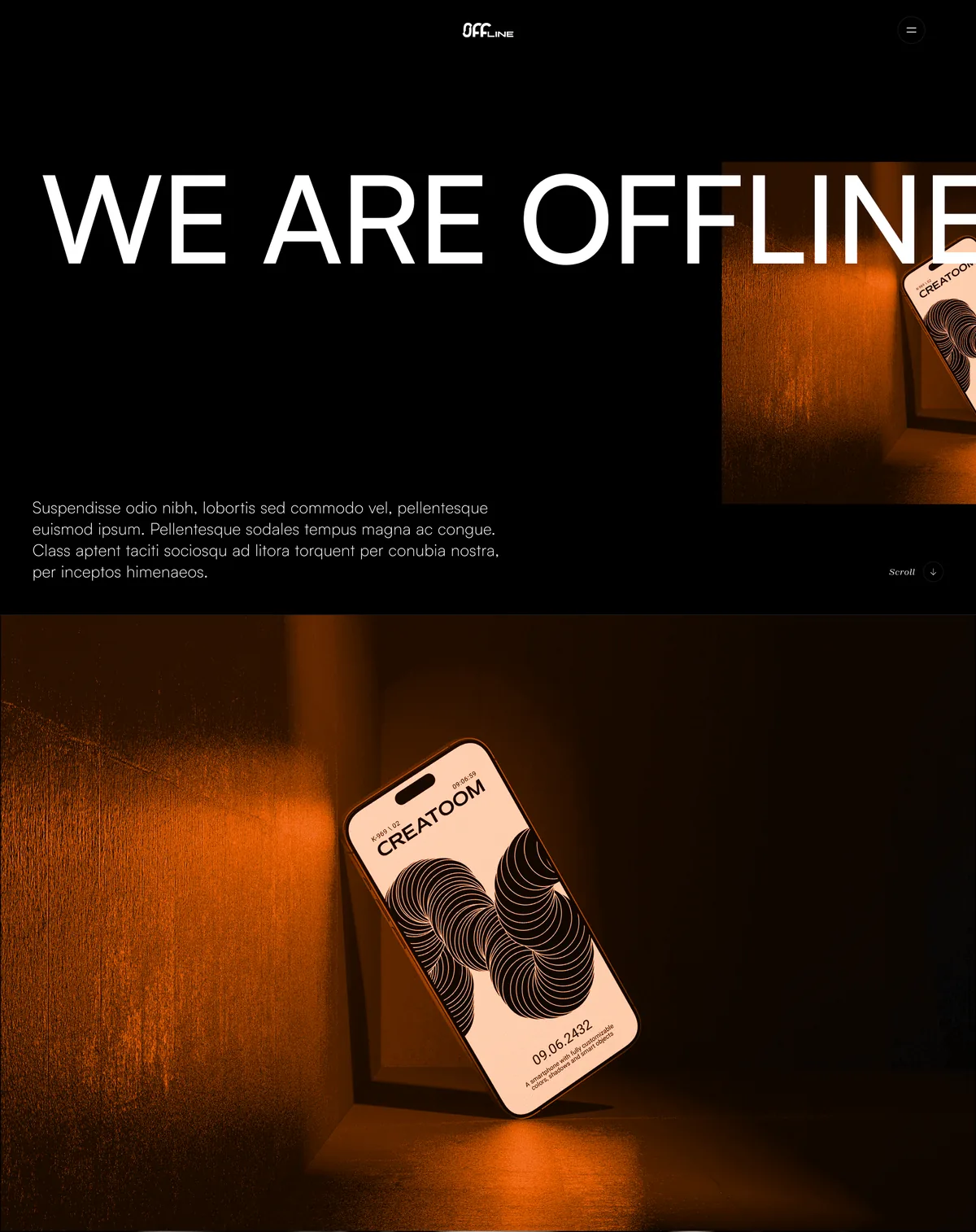 We Are Offline studio website, full-page dark design