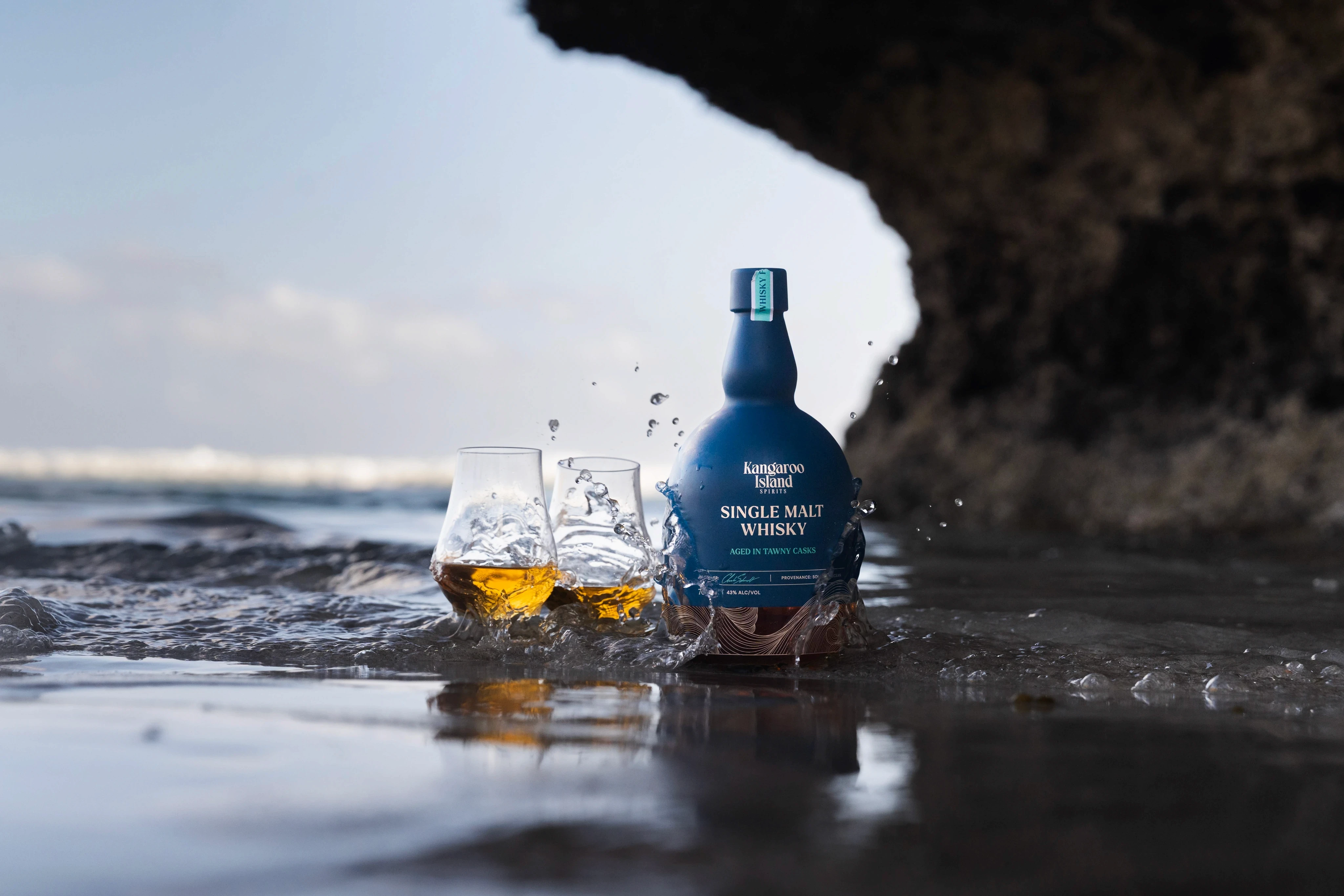 kangaroo island spirit whisky being poured facing the sky