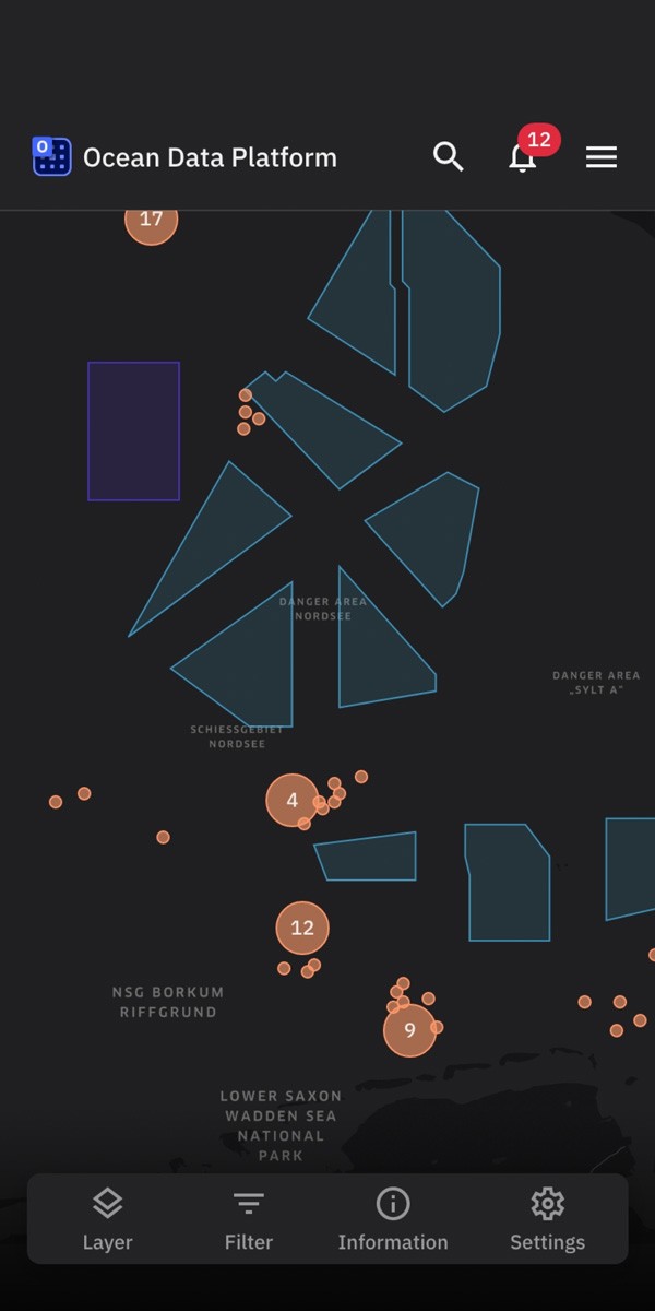 TrueOcean Marine Data Platform map on smartphone
