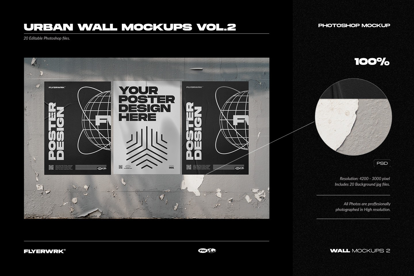 Urban poster wall mockups volume two preview showing layered Photoshop mockup features