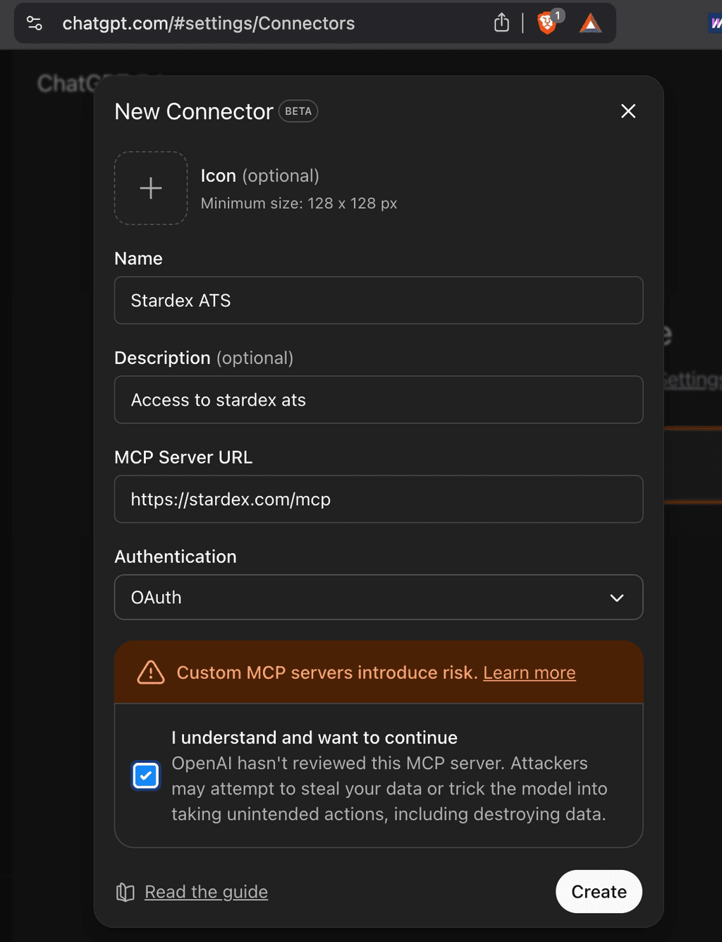 Adding Stardex ATS in ChatGPT