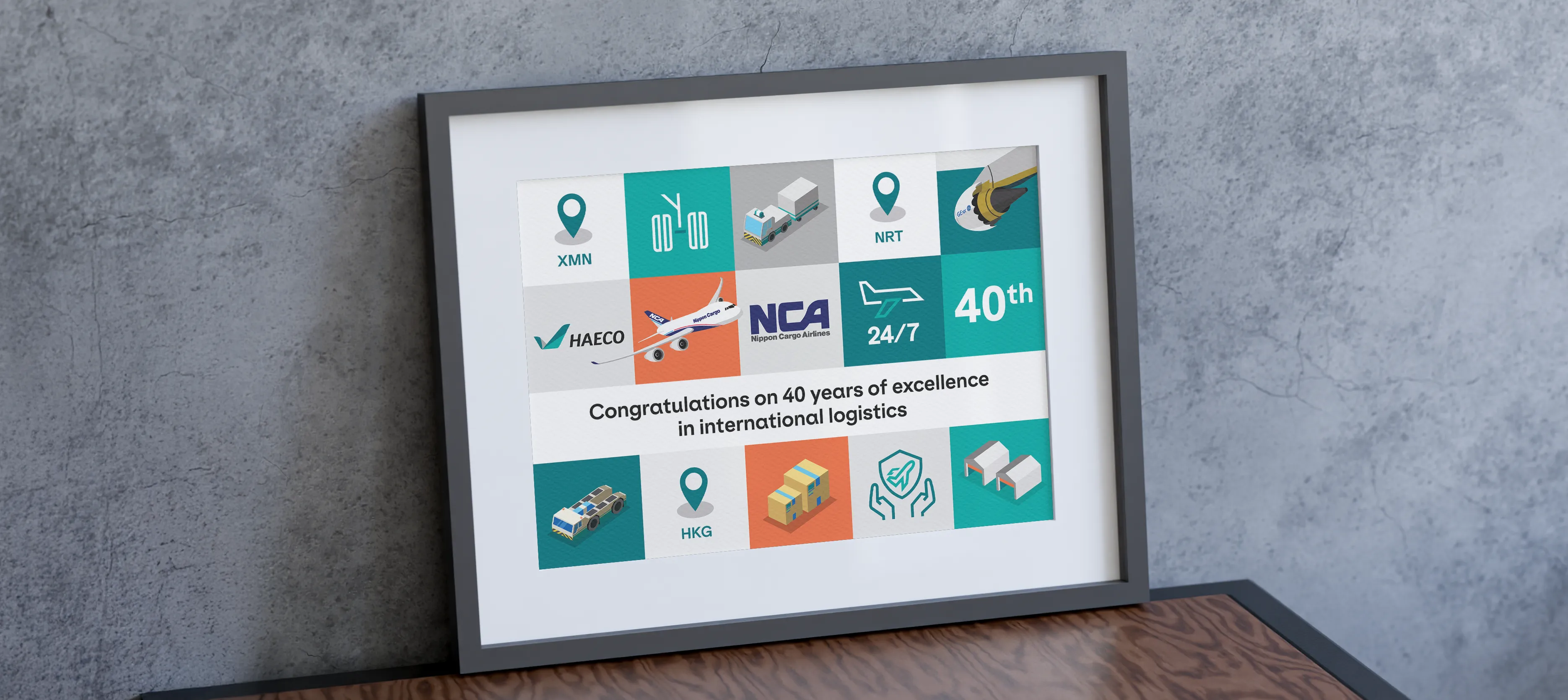 HAECO visual identity application – aircraft and facility photography in blue-green tones by Teatime Studio.