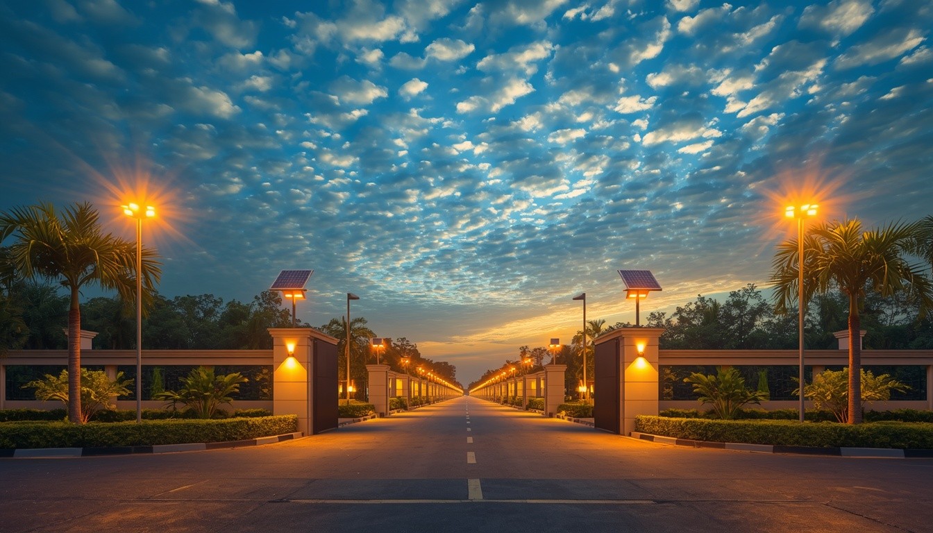 Solar street lights housing society apartment complex India Karnataka Arush Solar Tech 2026