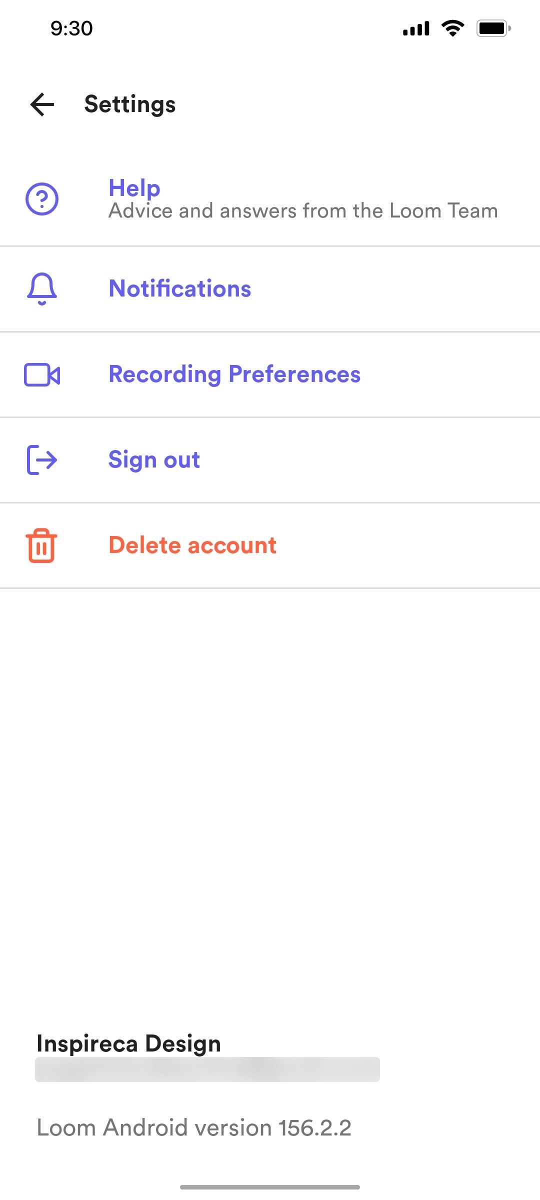 loom Settings screens