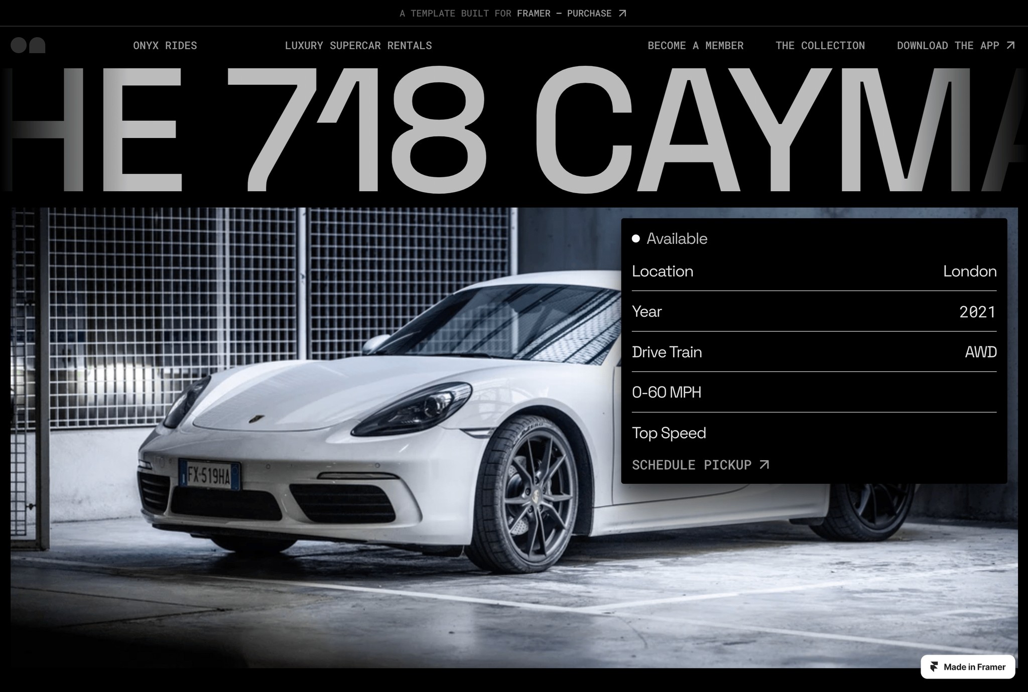Onyx — Car Rental Landing Page for Framer