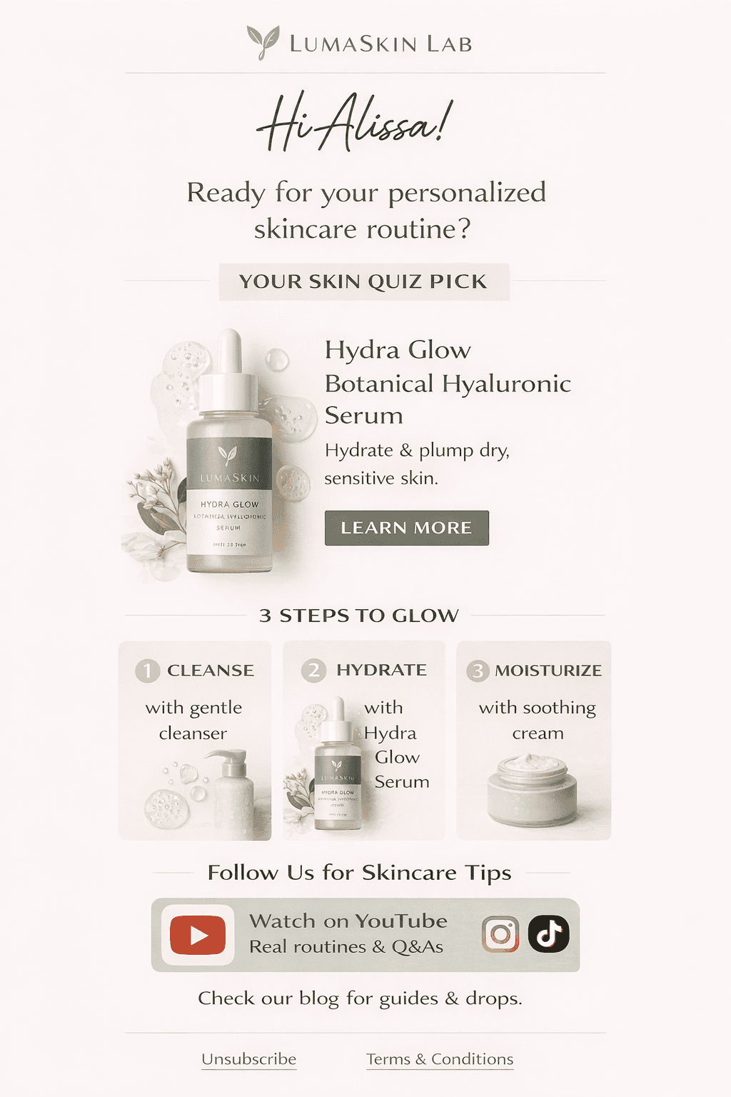 Lead nurture email of a d2c skincare brand