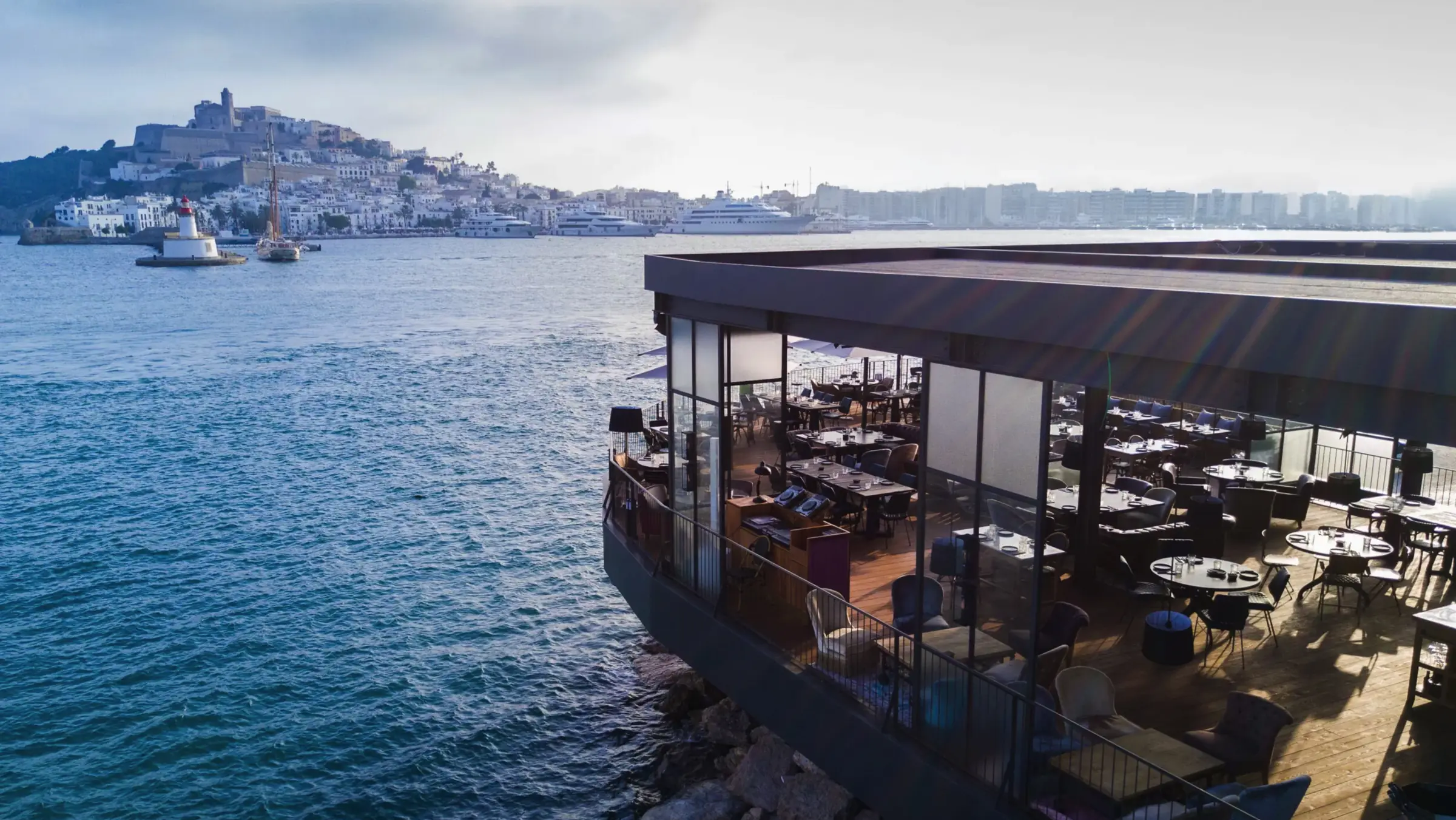 ROTO Ibiza Restaurant with a terrace featuring a view on Ibiza' Dalt Vila 