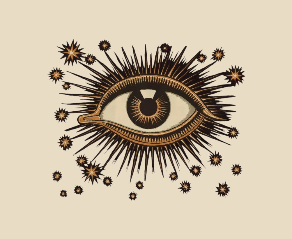 Golden framed illustration of an all-seeing eye surrounded by stars — symbolizing GUFR’s transformative vision and game-changing impact.