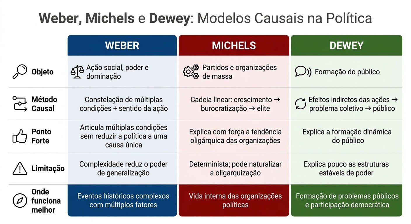 Weber vs. Michels vs. Dewey: Comparação de Modelos Causais na Política