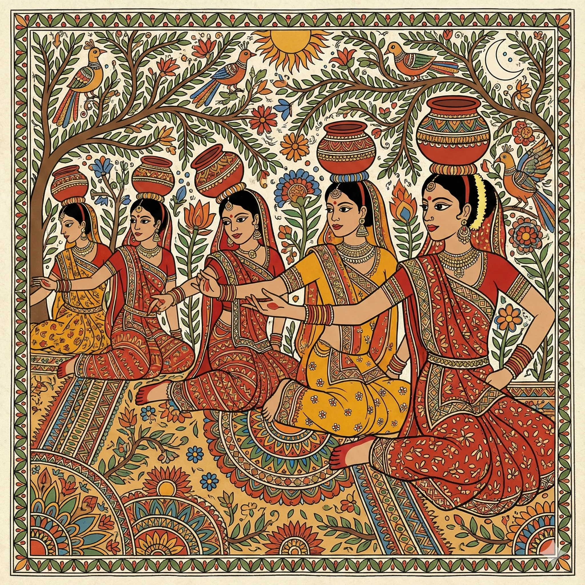 women performing Jhijhiya dance, mithila, Bihar