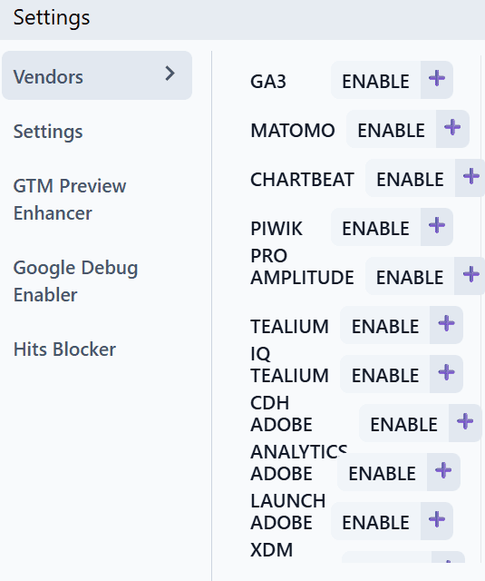 Analytics Debugger Vandors